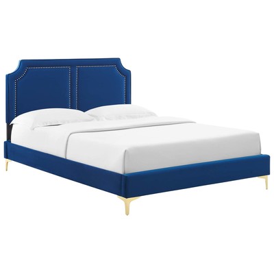 Modway Furniture Beds, Blue,navy,teal,turquiose,indigo,aqua,SeafoamGold,Green,emerald,teal, Metal,Upholstered,Wood, Platform, King, Beds, 889654257448, MOD-6833-NAV