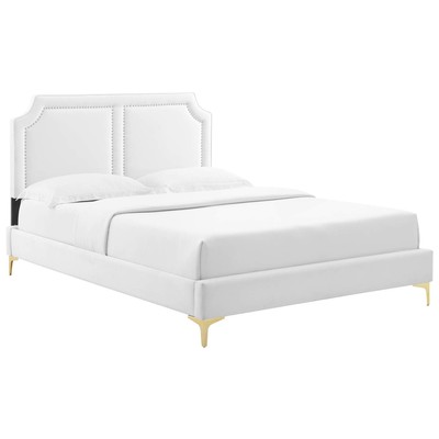 Modway Furniture Beds, Gold,White,snow, Metal,Upholstered,Wood, Platform, King, Beds, 889654257455, MOD-6833-WHI