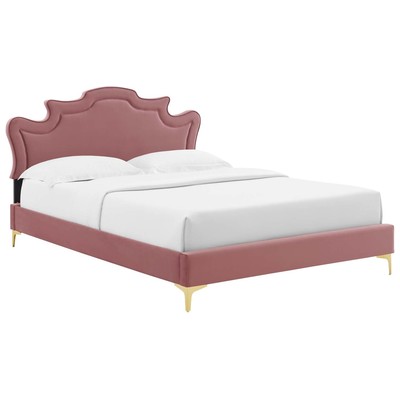 Beds Modway Furniture Neena Dusty Rose MOD-6835-DUS 889654257516 Beds Gold Metal Upholstered Wood Platform King 