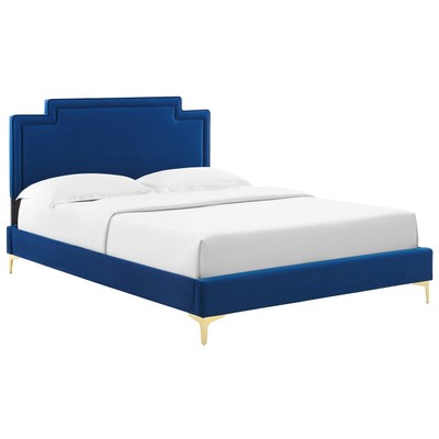 Beds Modway Furniture Liva Navy MOD-6836-NAV 889654257561 Beds Blue navy teal turquiose indig Metal Upholstered Wood Platform King 