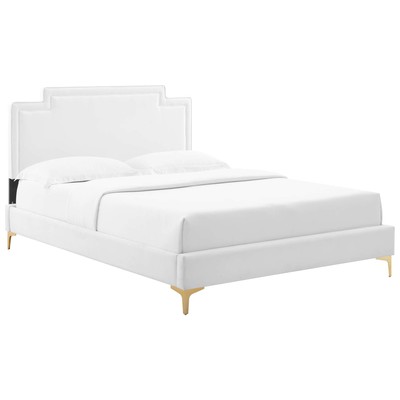 Modway Furniture Beds, Gold,White,snow, Metal,Upholstered,Wood, Platform, King, Beds, 889654257578, MOD-6836-WHI