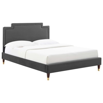 Beds Modway Furniture Liva Charcoal MOD-6841-CHA 889654257745 Beds Gold Metal Upholstered Wood Platform King 