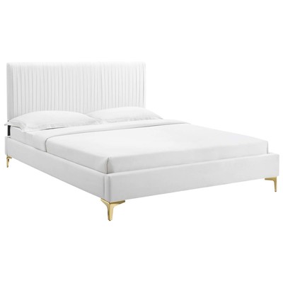 Modway Furniture Beds, Gold,White,snow, Metal,Wood, Platform, Full,Queen, Beds, 889654930792, MOD-6868-WHI