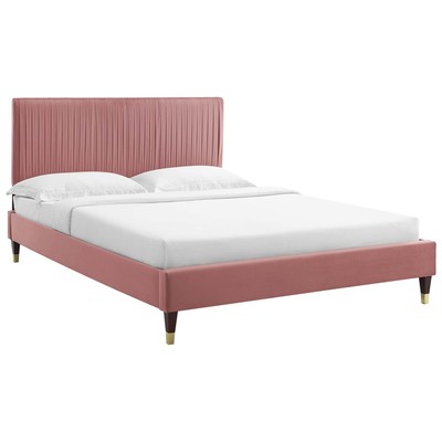Beds Modway Furniture Peyton Dusty Rose MOD-6869-DUS 889654930778 Beds Gold Metal Wood Platform Full Queen 