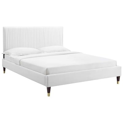 Beds Modway Furniture Peyton White MOD-6872-WHI 889654930471 Beds Gold White snow Metal Wood Platform King 