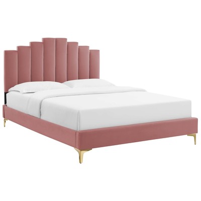 Beds Modway Furniture Elise Dusty Rose MOD-6879-DUS 889654948858 Beds Gold Metal Upholstered Wood Platform Twin 