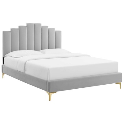 Beds Modway Furniture Elise Light Gray MOD-6879-LGR 889654948841 Beds Gold Gray Grey Metal Upholstered Wood Platform Twin 