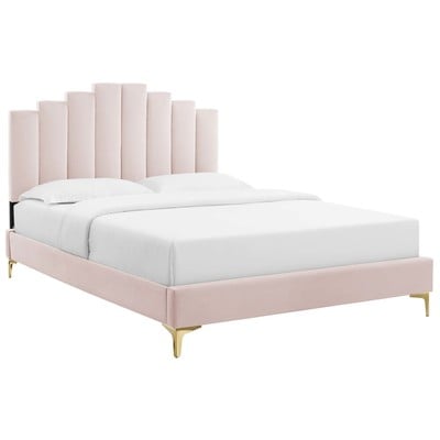Modway Furniture Beds, Gold,Pink,Fuchsia,blush, Metal,Upholstered,Wood, Platform, King, Beds, 889654948650, MOD-6881-PNK