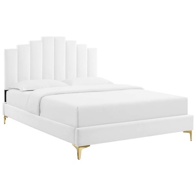 Modway Furniture Beds, Gold,White,snow, Metal,Upholstered,Wood, Platform, King, Beds, 889654948636, MOD-6881-WHI