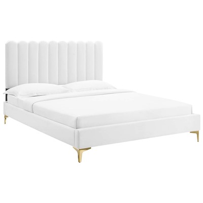Modway Furniture Beds, Gold,White,snow, Metal,Upholstered,Wood, Platform, Queen,Twin, Beds, 889654266679, MOD-6885-WHI