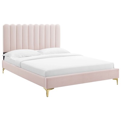 Beds Modway Furniture Reagan Pink MOD-6891-PNK 889654267133 Beds Gold Pink Fuchsia blush Metal Upholstered Wood Platform Full Queen 
