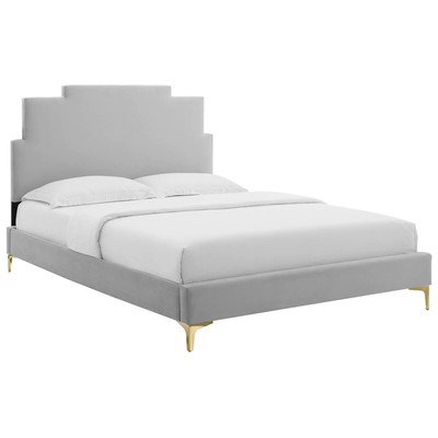 Beds Modway Furniture Lindsey Light Gray MOD-6895-LGR 889654936183 Beds Gold Gray Grey Metal Upholstered Wood Platform Twin 