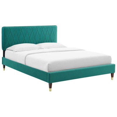 Modway Furniture Beds, Blue,navy,teal,turquiose,indigo,aqua,SeafoamGold,Green,emerald,teal, Metal,Upholstered,Wood, Platform, Twin, Beds, 889654935827, MOD-6899-TEA