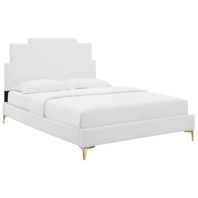 Modway Furniture Beds, Gold,White,snow, Metal,Upholstered,Wood, Platform, Full,Queen, Beds, 889654935650, MOD-6901-WHI