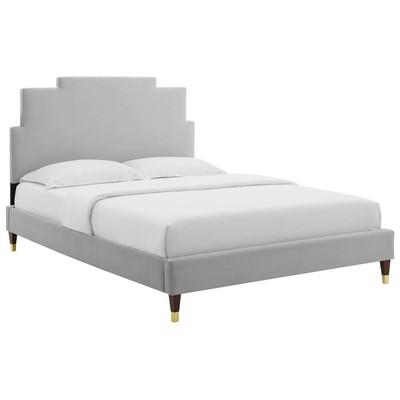 Beds Modway Furniture Lindsey Light Gray MOD-6902-LGR 889654935629 Beds Gold Gray Grey Metal Upholstered Wood Platform Full Queen 