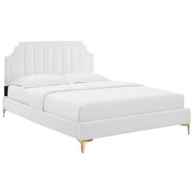 Modway Furniture Beds, Gold,White,snow, Metal,Upholstered,Wood, Platform, Twin, Beds, 889654930150, MOD-6906-WHI