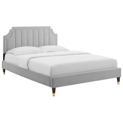 Beds Modway Furniture Sienna Light Gray MOD-6913-LGR 889654929642 Beds Gold Gray Grey Upholstered Wood Platform Full Queen 