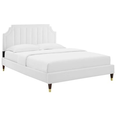 Beds Modway Furniture Sienna White MOD-6913-WHI 889654929598 Beds Gold White snow Upholstered Wood Platform Full Queen 