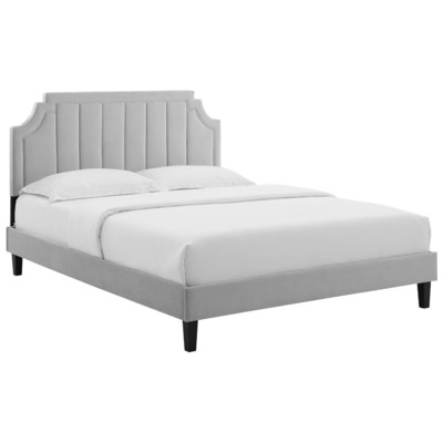 Beds Modway Furniture Sienna Light Gray MOD-6914-LGR 889654929567 Beds Black ebonyGray Grey Upholstered Wood Platform Full Queen 