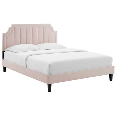 Beds Modway Furniture Sienna Pink MOD-6914-PNK 889654929536 Beds Black ebonyPink Fuchsia blush Upholstered Wood Platform Full Queen 