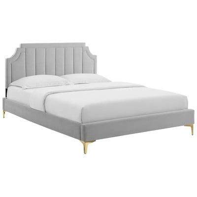 Modway Furniture Beds, Gold,Gray,Grey, Metal,Upholstered,Wood, Platform, King, Beds, 889654929246, MOD-6918-LGR