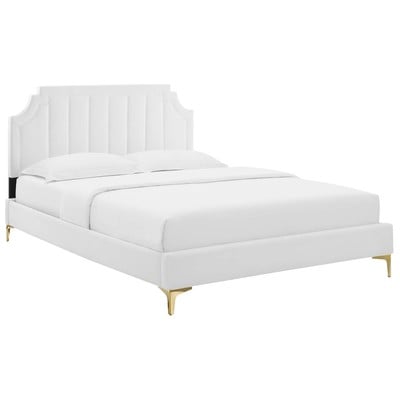 Beds Modway Furniture Sienna White MOD-6918-WHI 889654929192 Beds Gold White snow Metal Upholstered Wood Platform King 