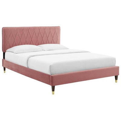 Beds Modway Furniture Phillipa Dusty Rose MOD-6923-DUS 889654935391 Beds Gold Metal Upholstered Wood Platform Full Queen 