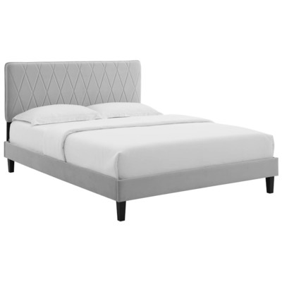 Beds Modway Furniture Phillipa Light Gray MOD-6924-LGR 889654935308 Beds Black ebonyGray Grey Upholstered Wood Platform Full Queen 