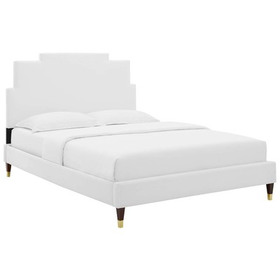 Modway Furniture Beds, Gold,White,snow, Metal,Upholstered,Wood, Platform, King, Beds, 889654935094, MOD-6926-WHI