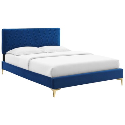 Modway Furniture Beds, Blue,navy,teal,turquiose,indigo,aqua,SeafoamGold,Green,emerald,teal, Metal,Upholstered,Wood, Platform, King, Beds, 889654934967, MOD-6928-NAV