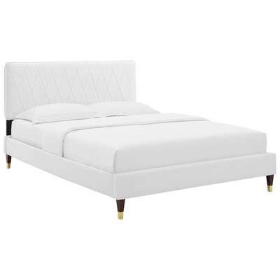 Modway Furniture Beds, Gold,White,snow, Metal,Upholstered,Wood, Platform, King, Beds, 889654934851, MOD-6929-WHI