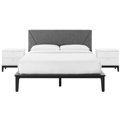 Beds Modway Furniture Dakota White MOD-6961-WHI 889654229766 Bedroom Sets White snow Upholstered Wood Platform Full Queen 
