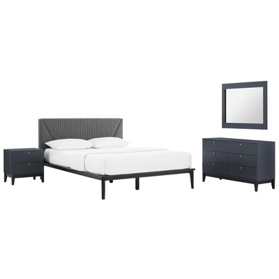 Beds Modway Furniture Dakota Blue MOD-6963-BLU 889654229834 Bedroom Sets Blue navy teal turquiose indig Upholstered Wood Platform Full Queen 