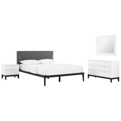 Modway Furniture Beds, White,snow, Upholstered,Wood, Platform, Full,Queen, Bedroom Sets, 889654229841, MOD-6963-WHI