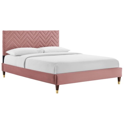 Beds Modway Furniture Leah Dusty Rose MOD-6969-DUS 889654267690 Beds Gold Metal Upholstered Wood Platform King Queen 