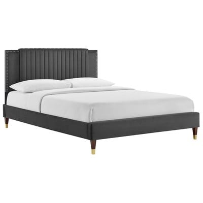 Beds Modway Furniture Zahra Charcoal MOD-6970-CHA 889654267720 Beds Gold Silver Metal Wood Platform Full Queen 