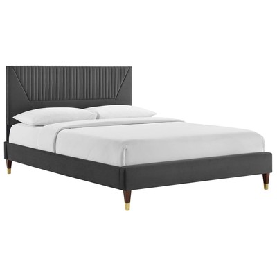 Beds Modway Furniture Yasmine Charcoal MOD-6972-CHA 889654267805 Beds Gold Metal Upholstered Wood Platform Full Queen 