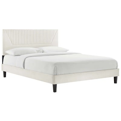 Beds Modway Furniture Yasmine White MOD-6976-WHI 889654270126 Beds Black ebonyWhite snow Upholstered Wood Platform Queen 