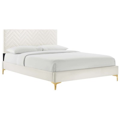 Beds Modway Furniture Leah White MOD-6977-WHI 889654270164 Beds Gold White snow Metal Upholstered Wood Platform Full Queen 