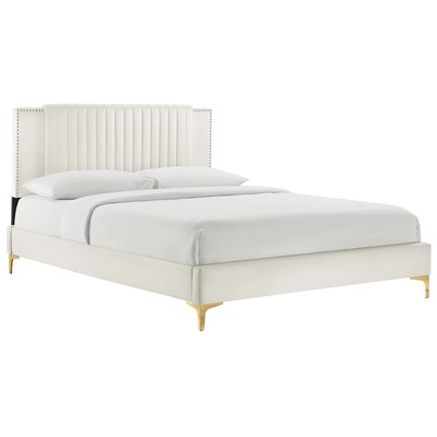 Modway Furniture Beds, Gold,Silver,White,snow, Metal,Wood, Platform, Queen, Beds, 889654270201, MOD-6978-WHI