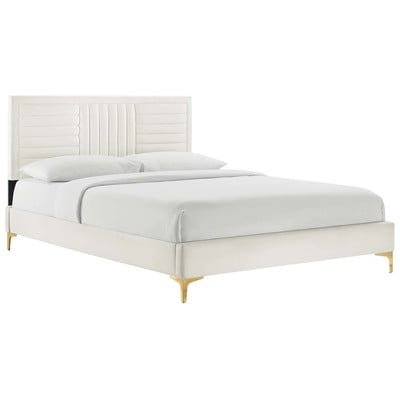 Beds Modway Furniture Sofia White MOD-6979-WHI 889654267874 Beds Gold White snow Metal Upholstered Wood Platform Full Queen 