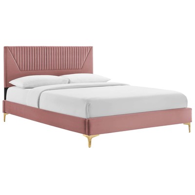 Beds Modway Furniture Yasmine Dusty Rose MOD-6984-DUS 889654268055 Beds Gold Metal Upholstered Wood Platform Twin 