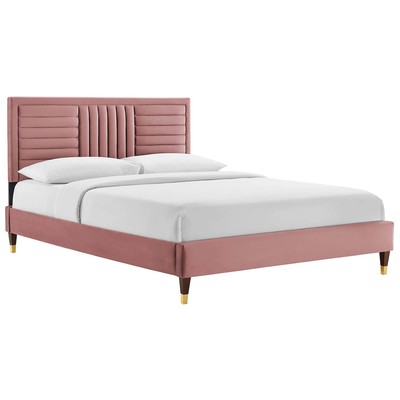Beds Modway Furniture Sofia Dusty Rose MOD-6987-DUS 889654268178 Beds Gold Metal Upholstered Wood Platform Twin 
