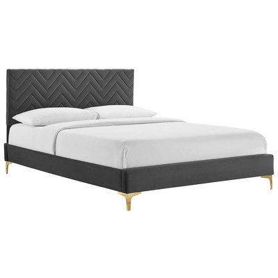 Beds Modway Furniture Leah Charcoal MOD-6993-CHA 889654268406 Beds Gold Metal Upholstered Wood Platform Full Queen 