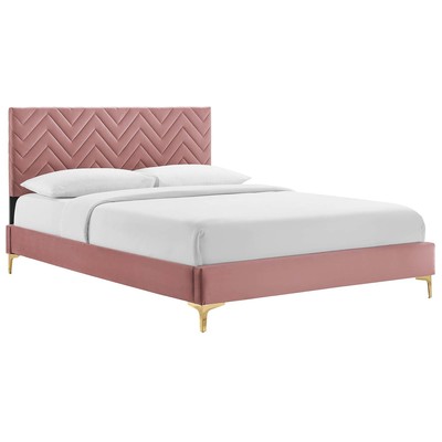 Beds Modway Furniture Leah Dusty Rose MOD-6993-DUS 889654268413 Beds Gold Metal Upholstered Wood Platform Full Queen 