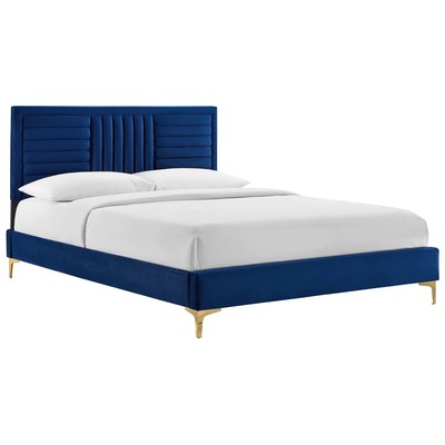 Beds Modway Furniture Sofia Navy MOD-6995-NAV 889654268505 Beds Blue navy teal turquiose indig Metal Upholstered Wood Platform Full Queen 