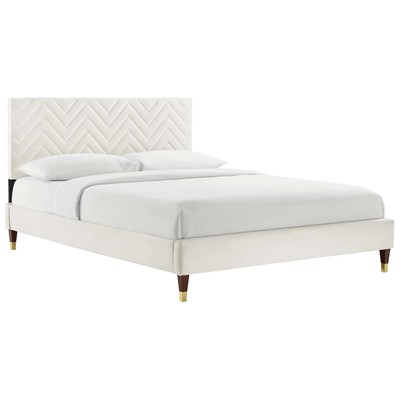 Modway Furniture Beds, Gold,White,snow, Metal,Upholstered,Wood, Platform, Full,Queen, Beds, 889654268598, MOD-6997-WHI