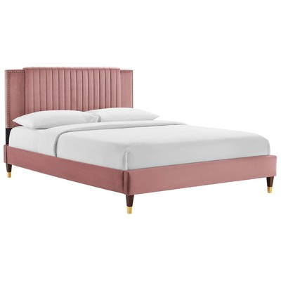 Beds Modway Furniture Zahra Dusty Rose MOD-6998-DUS 889654268611 Beds Gold Silver Metal Wood Platform Full Queen 