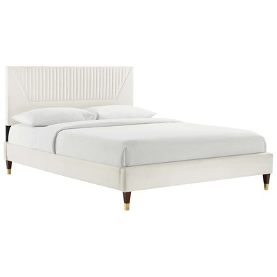 Beds Modway Furniture Yasmine White MOD-7000-WHI 889654268710 Beds Gold White snow Metal Upholstered Wood Platform Full Queen 