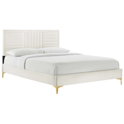Modway Furniture Beds, Gold,White,snow, Metal,Upholstered,Wood, Platform, King, Beds, 889654268994, MOD-7007-WHI